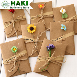 Thiệp giấy Kraft HAKI đựng hoa khô phong cách cổ điển sáng tạo dùng làm quà tặng sinh nhật Valentine Thiệp01