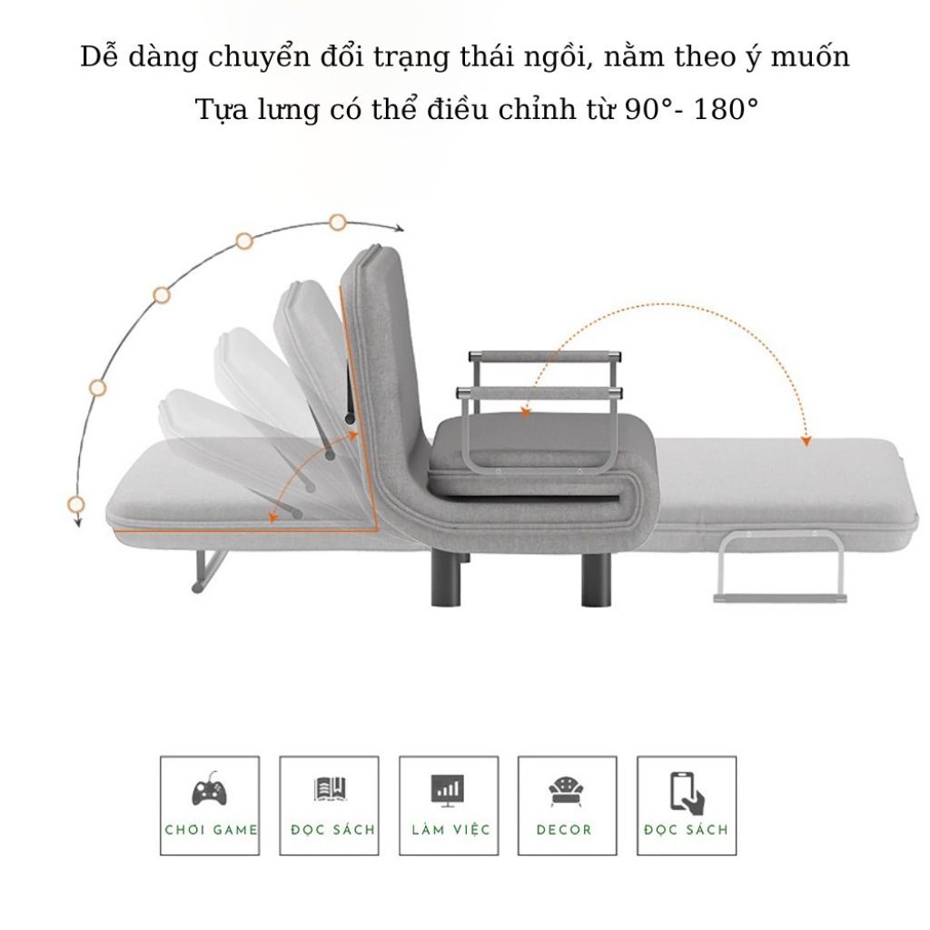 Ghế sofa giường gấp gọn khung thép có khóa kéo để WC, Sofa giường vải nỉ thô chống thâm hút mồ hôi (Miễn Phí Vận Chuyển) | BigBuy360 - bigbuy360.vn