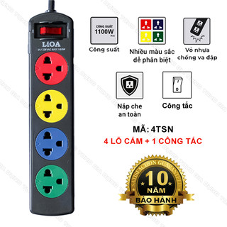 Ổ cắm điện LIOA, 1000W, 4 ổ cắm, 1 công tắc, dây dài 3M, 5M, 4TSN3.2.5 - 4TSN5.2.5
