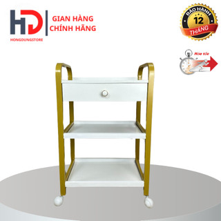 Xe Đẩy Gỗ 3 Tầng Khung Thép Ngăn Kéo Gỗ | Đựng Đồ Khung Ionx Chắc Chắn | Dùng Cho Spa Thẩm Mỹ