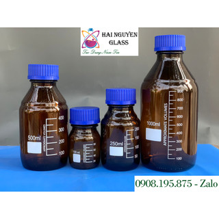 Chai trung tính nâu nắp nhựa xanh 25ml/50ml/100ml/250ml/500ml/1000ml, thủy tinh nắp vặn gl32 gl45