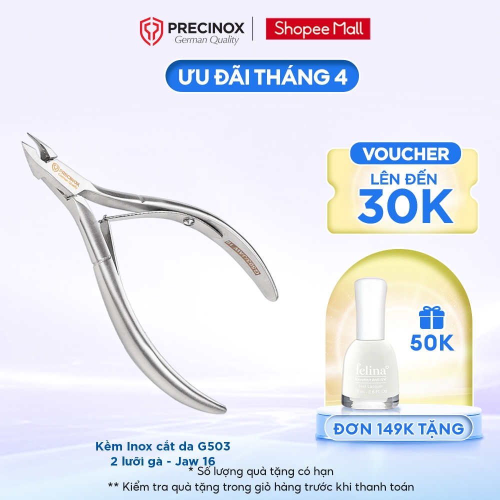 [Mã FRANCIA50 giảm 50% đơn 0] Kềm Inox cắt da Precinox - G503, 2 lưỡi gà, Jaw 16