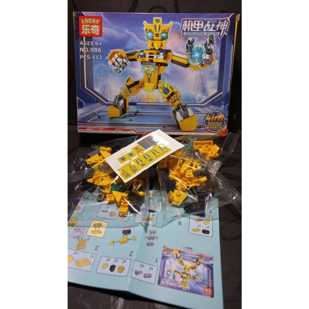 Bộ Gạch Xếp Hình Robot Xe-Máy Bay Kết Hợp, Đồ Chơi Giáo Dục Mini 4in1, Phiên Bản Lucky906, Hộp Size 19cm 07064