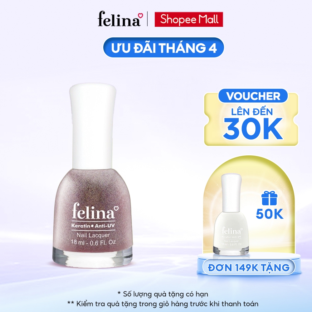 [Mã FRANCIA50 giảm 50% đơn 0] Sơn Móng Tay Felina Nail 18ml, Màu Kim Tuyến Hồng Ngũ Sắc Ck102, Lên Màu Đẹp, Thời Trang