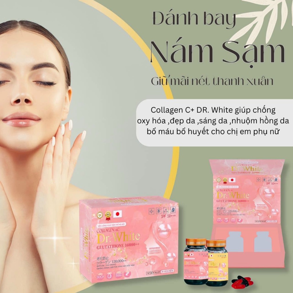 Viên uống trắng da collagen+C Glutathione 16000++  Giúp mờ nám, giảm thâm