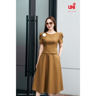  Set Áo Kiểu Và Chân Váy Xòe UNIVTH Công Sở Đính Hoa Tay Bồng Cao Cấp 3UAB0101 - 3UCXB201 - NA0 Uni Korean Fashion 