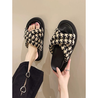 Tklihn dép bánh mì quai chéo caro ulzzang hot trend 2024 dép nữ quai chữ x kẻ caro hot fashionita