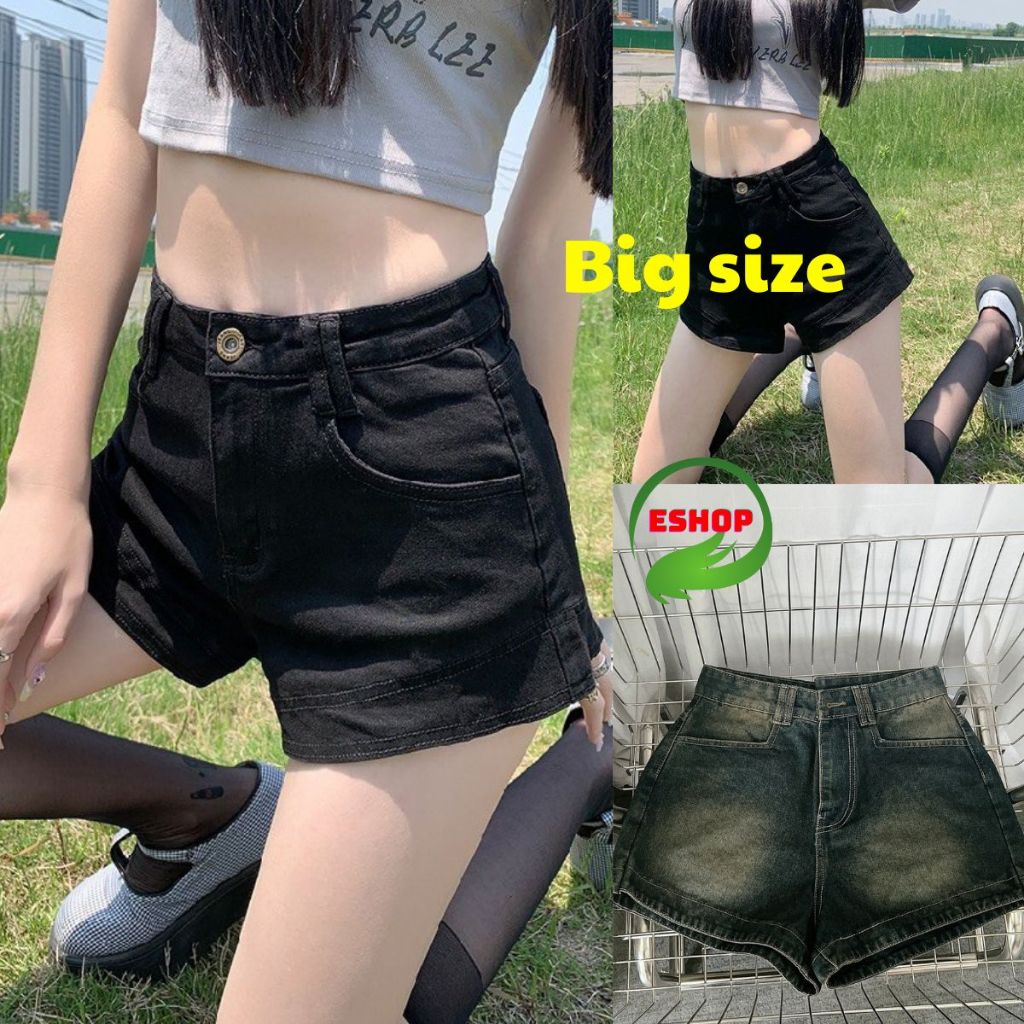Quần Đùi Jean Nữ Bigsize ESHOP Quần Short Jean Nữ Form Rộng Lưng Trơn Có TúiThời Trang Bigsize M1088