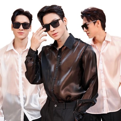 Áo Sơ Mi Nam Tay Dài Xuyên Thấu Vải Tơ Organza Cao Cấp Thương Hiệu Mr Twins