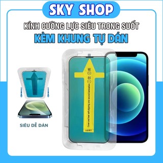 Kính Cường Lực Iphone Siêu Trong Suốt Kèm Khung Tự Dán Phủ Nano x xr xsmax 11 12 13 14 15 pro max plus [Kính Khung]