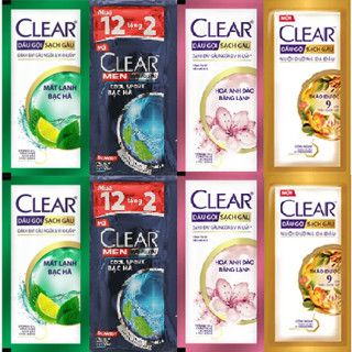 Combo 10 Dây dầu gội Clear 10 gói x 6g bạc hà, hoa anh đào, clear men, thảo dược, hoa cúc