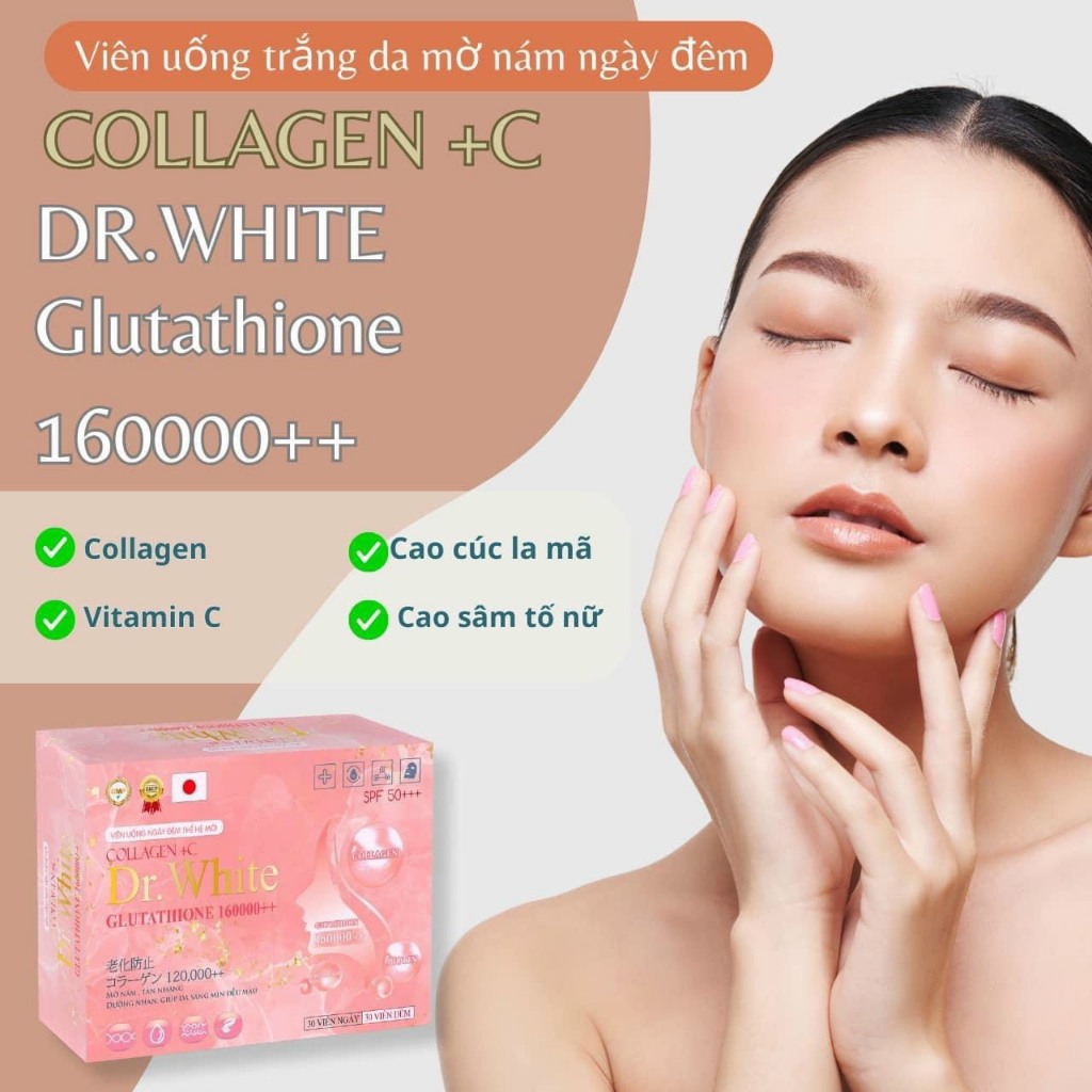 Viên uống trắng da collagen+C Glutathione 16000++  Giúp mờ nám, giảm thâm