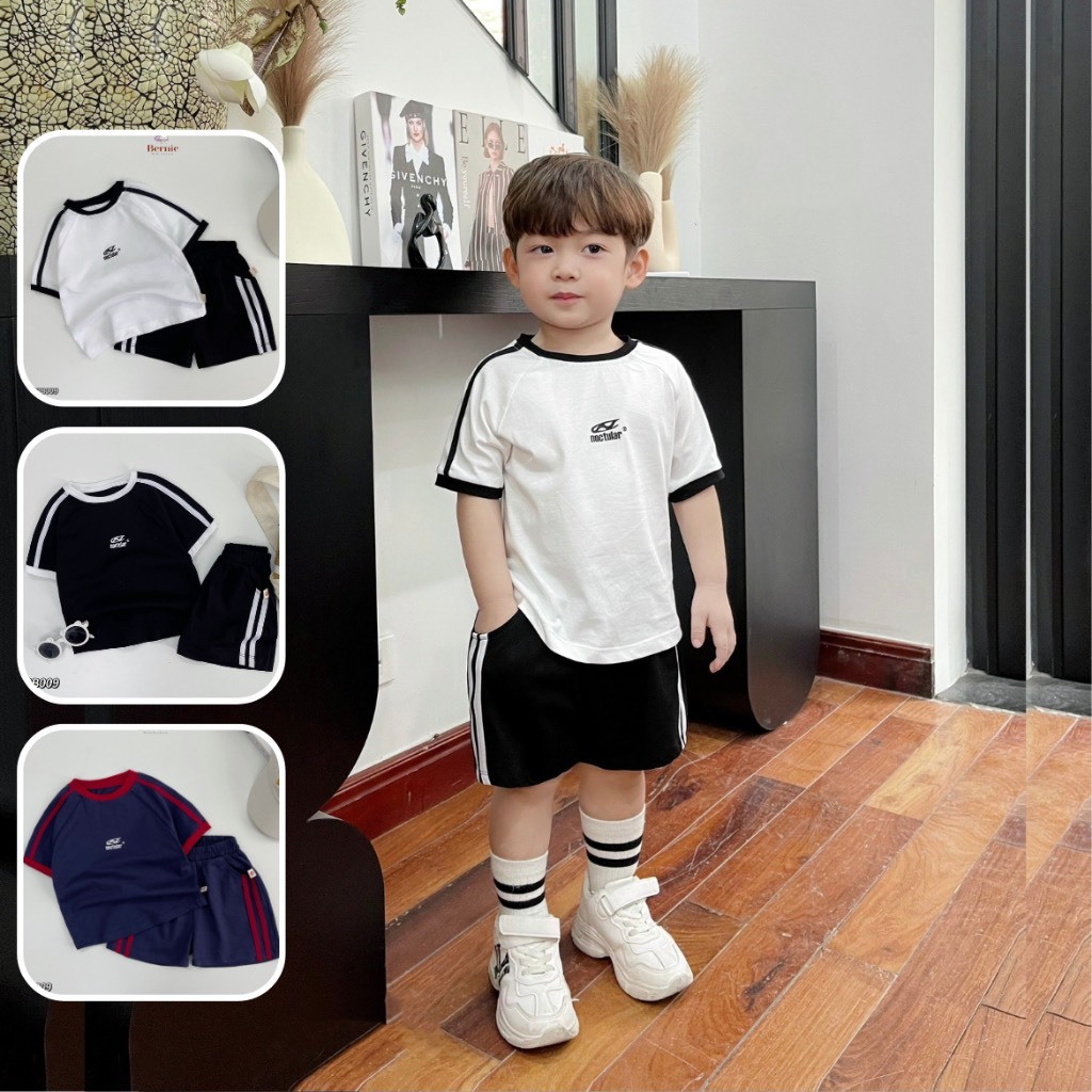  Sét Đồ Cộc Tay Thể Thao Bé Trai Phối Kẻ Sọc Chất Vải Thun Mềm Mịn Cho Bé,Bộ Thể Thao Tay Ngắn Mùa Hè 