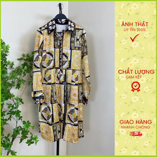 Váy lụa họa tiết baroque vàng đen