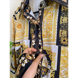 Váy lụa họa tiết baroque vàng đen
