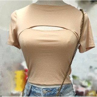 (Sale) Áo thun tăm croptop khoét ngực MngO - dư xịn