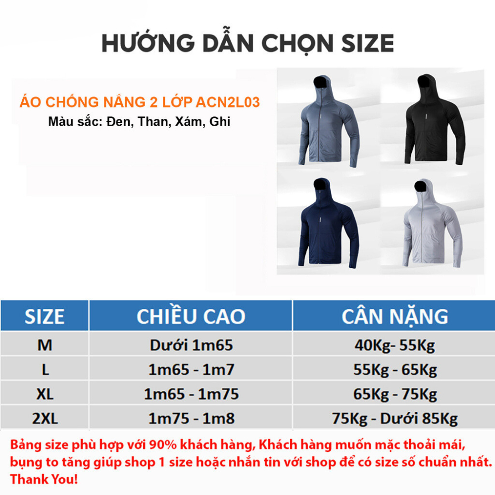 Áo Chống Nắng 2 Lớp Nam Nữ , Áo Khoác Nắng Có Túi Khóa , Mũ Trùm Kín Mặt Chống Tia UV Thông Hơi Thoáng Khí | BigBuy360 - bigbuy360.vn