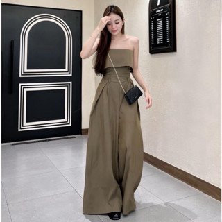 [Ảnh thật chính chủ] Jumpsuit quây cup ngực chiết eo phối quần ống rộng tôn dáng phong cách trẻ trung sang trọng