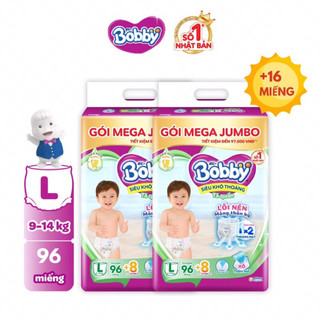 Combo 2 tã/bỉm quần bobby 3mm mega jumbo gạo non organic m112/l96/xl84/xxl76
