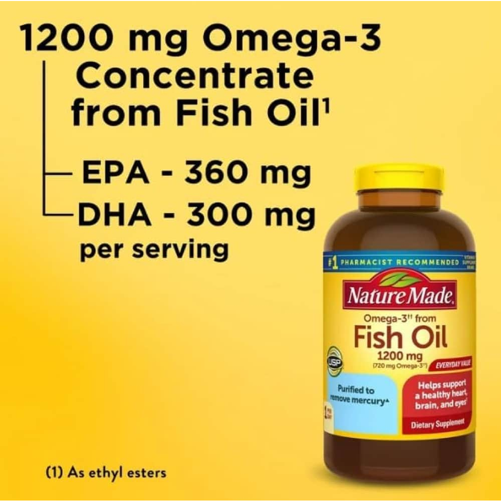 Dầu cá Nature Made Fish Oil 1000mg (300mg Omega-3) 250 hỗ trợ tim mạch, huyết áp trí não  Extate Official Mall