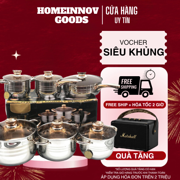 Bộ 6 Món Nồi Đức, Bộ Nồi Inox Cao Cấp, Bộ Nồi Đức 5 Đáy Chính Hãng , Siêu Dày Siêu Bền Cho Gia Đình 