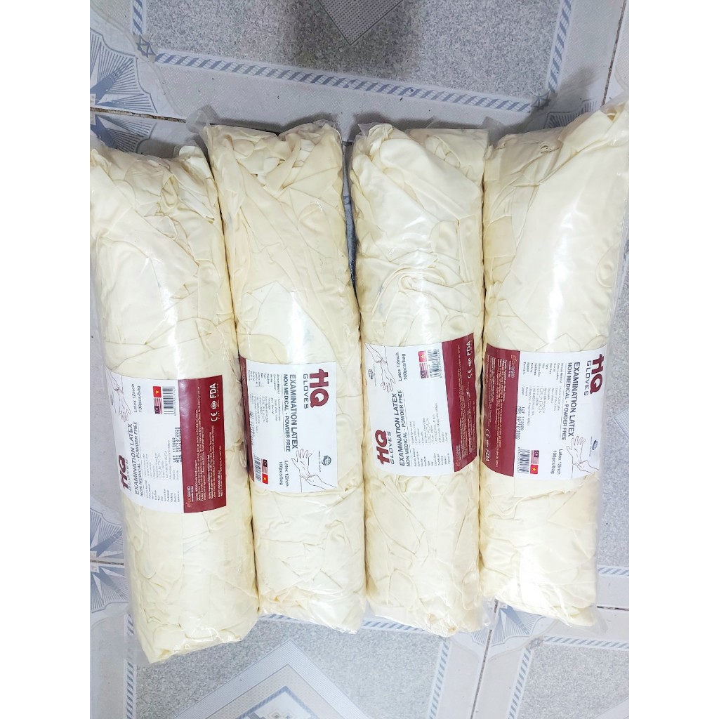 (Xả Kho ) 1KG Găng tay y tế | Bao tay y tế lattex HQ GANO không bột 100 chiếc đóng bịch hàng xả kho không dùng cho y tế