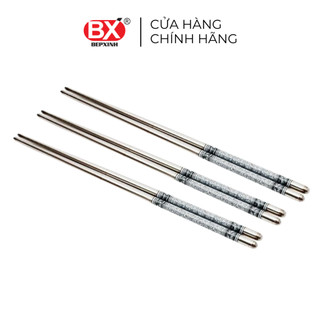 Combo 3 đôi đũa inox không gỉ, họa tiết hoa văn, Bếp Xinh