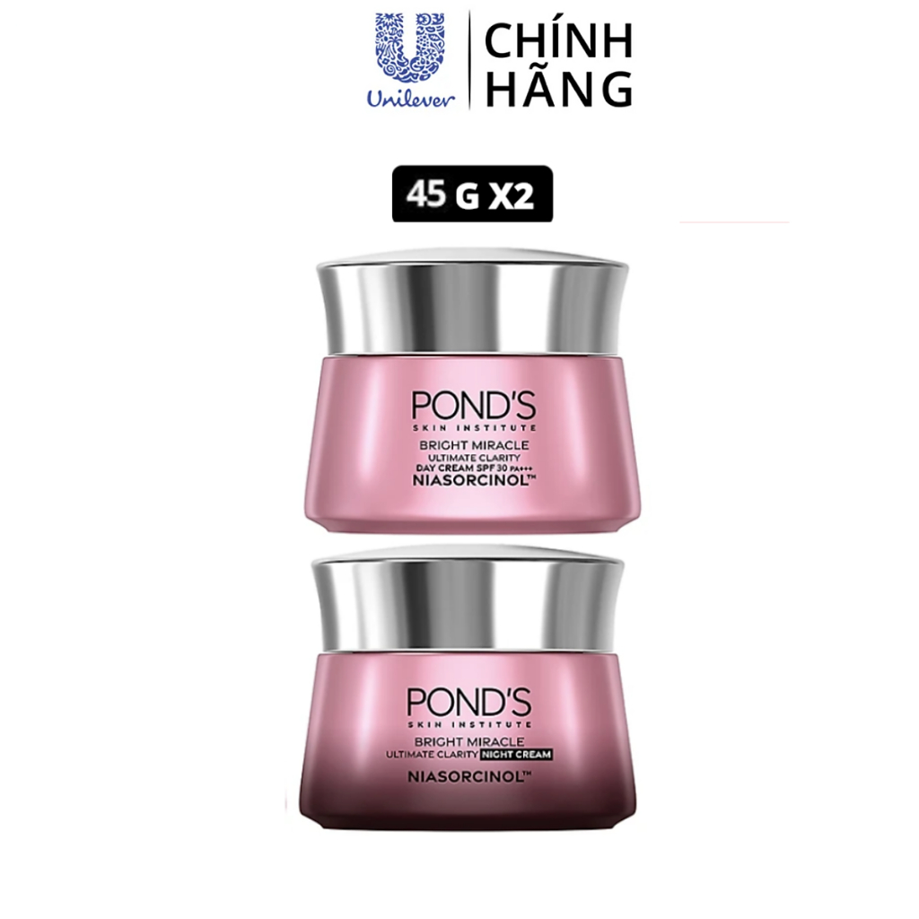 Bộ 2 Hộp Kem dưỡng sáng da đa tầng ngày & đêm Pond's Bright Miracle mờ thâm sạm với 50X Niasorcinol