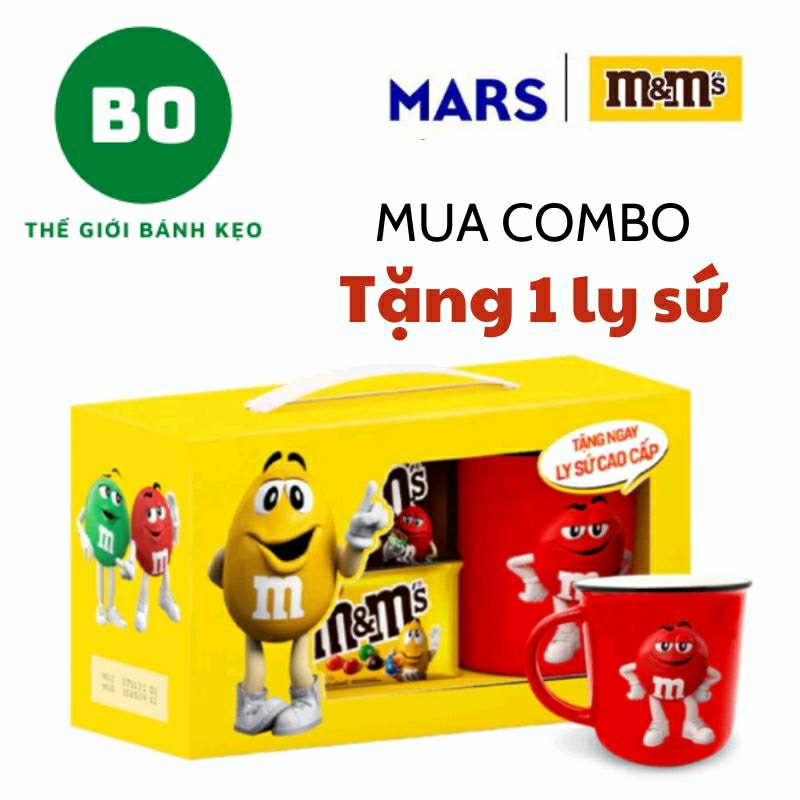   HỘP QUÀ TẾT 2025  Bộ Hộp 8 Gói Kẹo Socola M&M 37g TẶNG 1 LY SỨ  Note hoặc nt shop chọn màu ly  