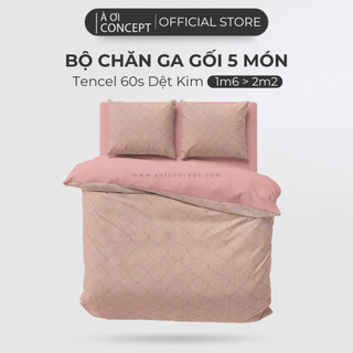 Bộ Chăn Ga Gối 5 Món Lụa Tencel 60s Phối Dệt Kim nhiều Hoạ Tiết Size 1m6 đến 2m2  À Ơi Concept Cao Cấp Hàn Quốc