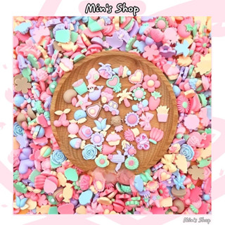 Set 100 charm hồng pastel làm kẹp tóc, slime,dán ốp