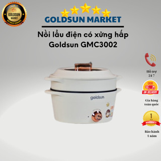 Nồi lẩu điện Goldsun có xửng hấp GMC3002 công suất 1500W dung tích 5L bảo hành chính hãng 12 tháng