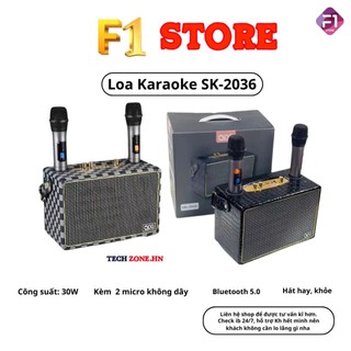 Loa Bluetooth SK2036 Có Sẵn 2 Micro Không Dây Hát Karaoke Nghe Nhạc Bass Cực Đỉnh Đời Mới 2023 DC55 F1 STORE