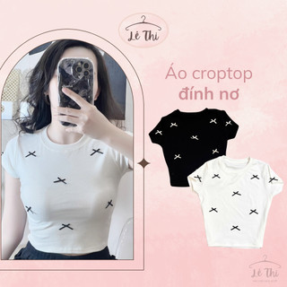 Áo croptop gắn nơ xinh form ôm chất thun borip co dãn thoáng mát, áo thun croptop basic dễ thương|Lê Thi Clothing