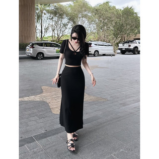 SET ĐEN CRT KIỂU DÂY PHỐI CỔ CHÂN VÁY DÀI