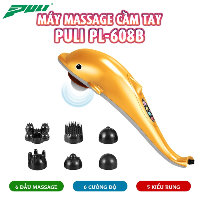 Máy Massage Cầm Tay Cá Heo, Massa Cầm Tay 6 đầu PULI PL-608B Điện tử