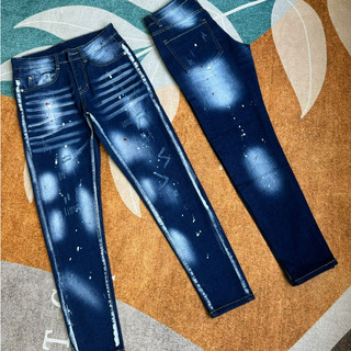 quần bò jean nam dài xanh rách kiểu vẩy sơn cá tính đẹp,chất jean co giãn tốt thoải mái form slimfit tôn dáng