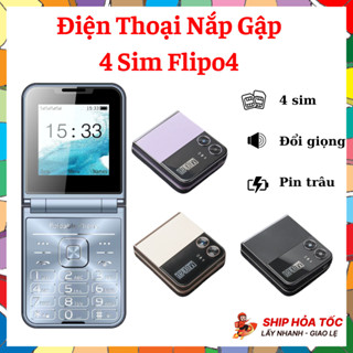 Điện Thoại Nắp Gập 4 Sim Flipo4, Lắp Tối Đa 4 Sim, Có Thể Thay Đổi Giọng Nói, Dung Lượng Pin Lớn, Bảo Hành 12 Tháng