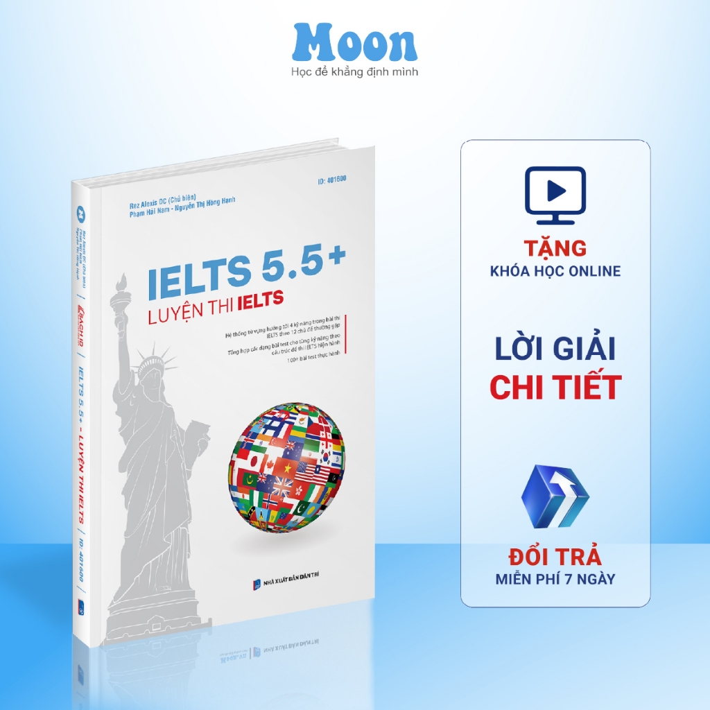 Sách IELTS 5.5+, luyện thi ielts 4 kỹ năng cho người mới bắt đầu Moonbook