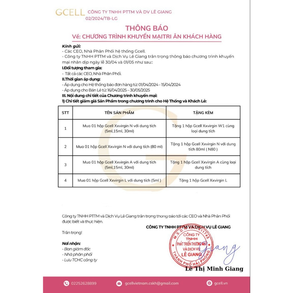 Kem dưỡng hồng nhũ hoa và bikini XX VIRGIN  GCELL loại 5ml và 15ml