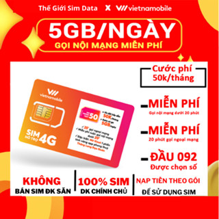 Sim 4G Vietnamobile gán gói 5GB/ngày cước 50k/tháng, sim data cần đăng ký chính chủ không miễn phí tháng đầu, sim mạng