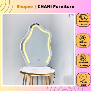  Gương mây để bàn trang điểm có đèn led cảm biến 3 màu dáng sóng hàng nhập khẩu cao cấp - Nội thất Chani 