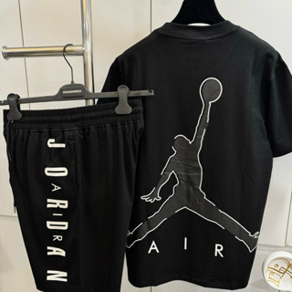Bộ Đồ Nam Cộc Tay, Bộ Quần Áo Mặc Hè Jordan In Chữ Hình Người Chơi Bóng Hai Mặt Đơn Giản, Chất Liệu Coton Mới Hè 2024