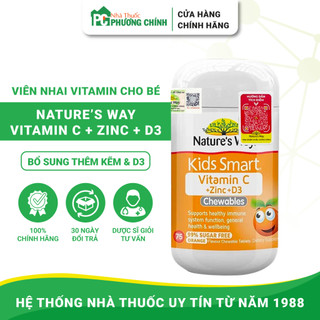 Viên Nhai Bổ Sung Kẽm Cho Bé Nature’s Way Kids Smart Vitamin C + Zinc + D3 Chewable Tablets (Chai 75 Viên)