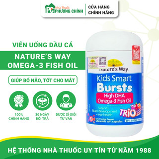 Viên Uống Dầu Cá Của Úc Nature's Way Kids Bursts High DHA Omega 3 Fish Oil Trio (Lọ 60 viên)