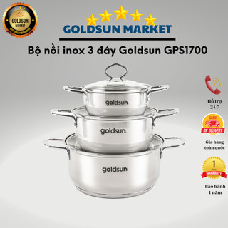Bộ nồi inox 3 đáy Goldsun GPS1723 hàng chính hãng bắt nhiệt tốt dùng mọi loại bếp bảo hành 12 tháng