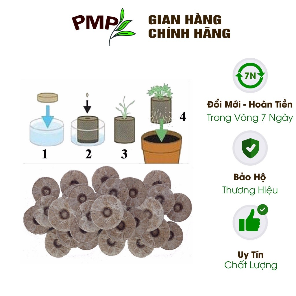 Viên Nén Xơ Dừa PMP - Ươm Hạt Giống Trồng Cây