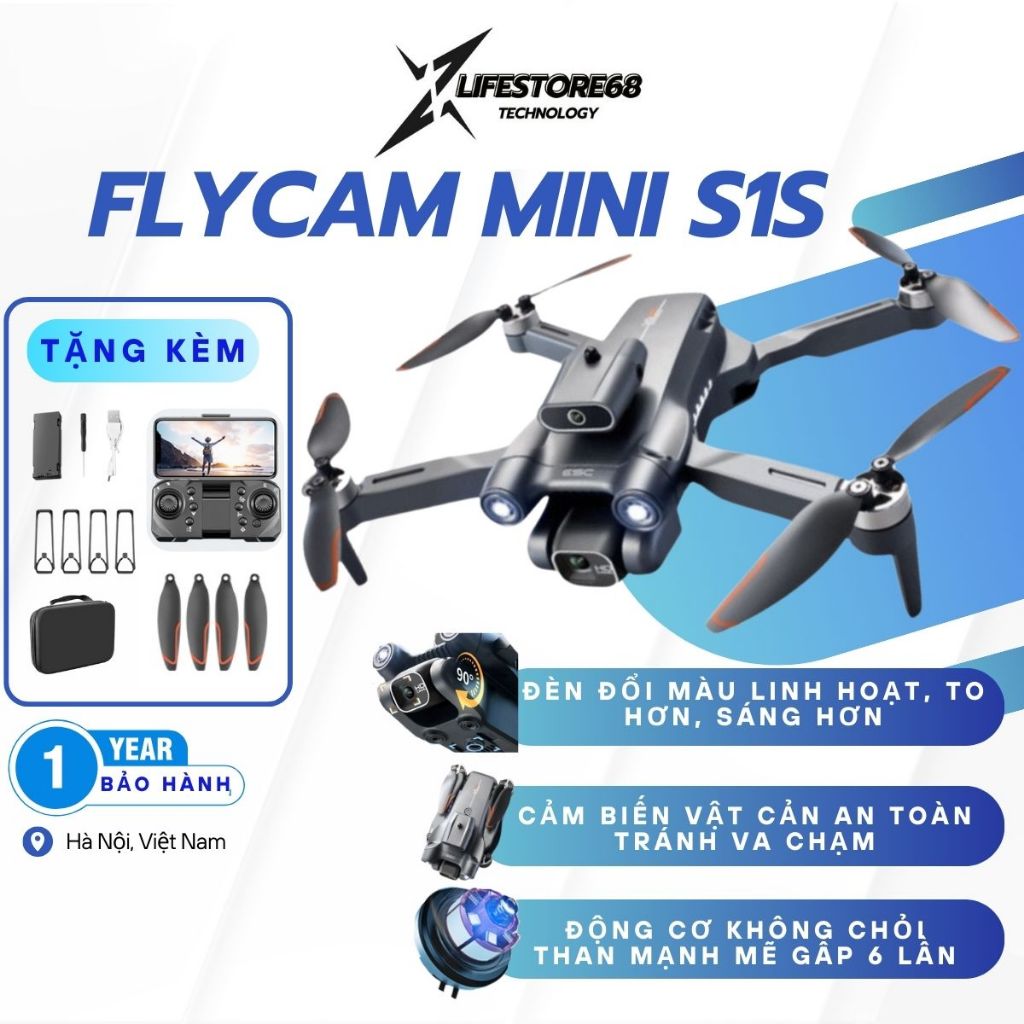 Flycam mini S1S, Plycam cảm biến chống va chạm camera quay chụp tự động xoay 90°, Máy bay điều khiển từ xa zlifestore68