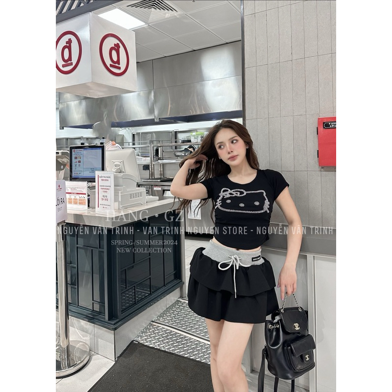 Set Chân váy tầng Miumiu + áo Kitty đá