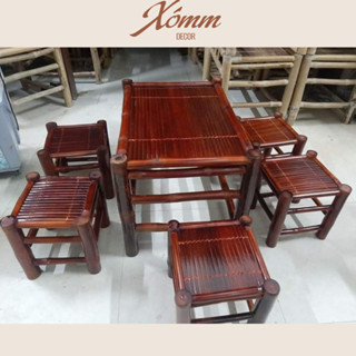 Bàn ghế tre màu cánh dán, bàn tre uống trà, bàn ghế đôn tre trang trí decor tết, chợ quê